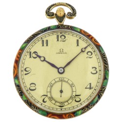 Pocket Watch 18k Yellow Gold, Painted Enamel case, from '20s
