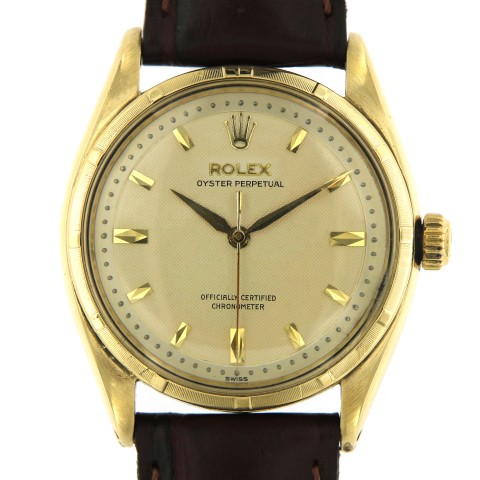 Oyster Perpetual 14kt Yellow Gold, ref.6565, Amazing Guilloche Dial, from year 1955