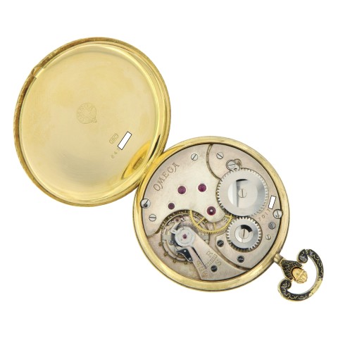 Pocket Watch 18k Yellow Gold, Painted Enamel case, from '20s