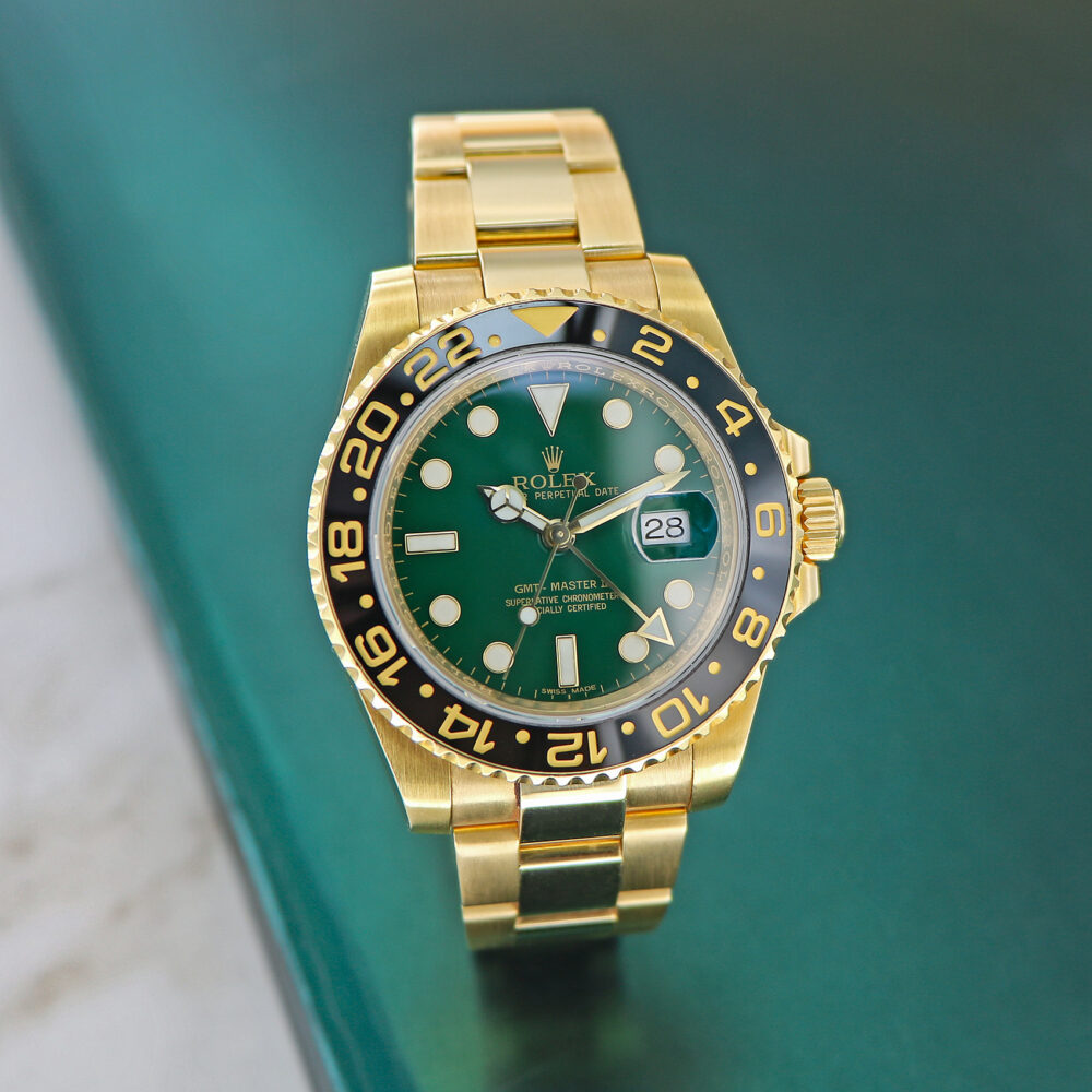 Rolex GMT-Master II Ref. 116718LN, 18kt Yellow Gold, Green Dial, Full Set 2014