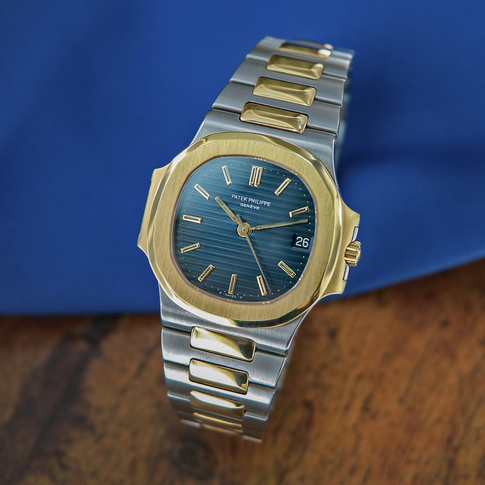 Patek Philippe Nautilus Ref. 3800, 18kt Yellow Gold and Stainless Steel, Blue Patina Dial, from year 1984