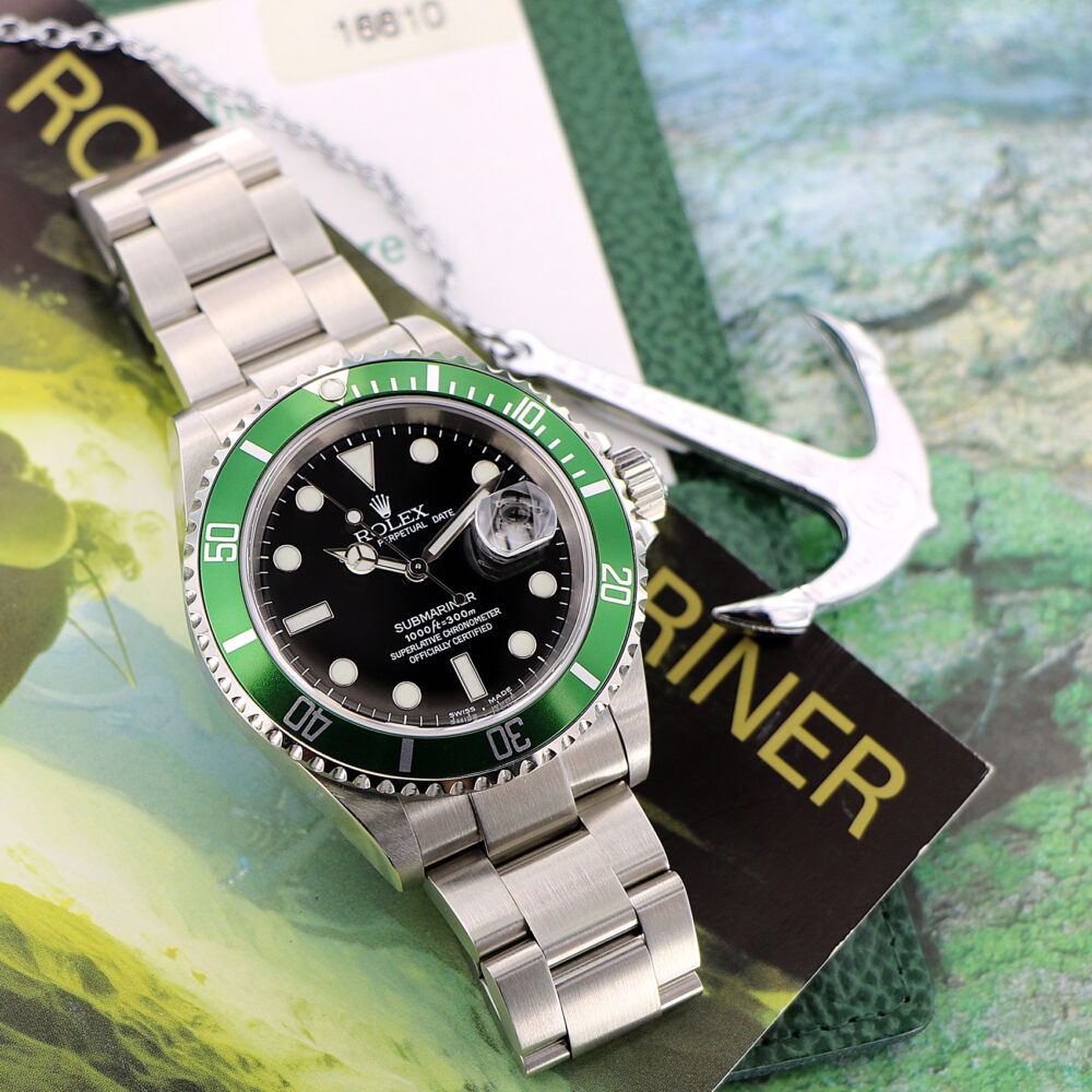 Rolex Submariner Green Bezel, Ref. 16610LV, Fat Four Bezel, NOS Full set 2004