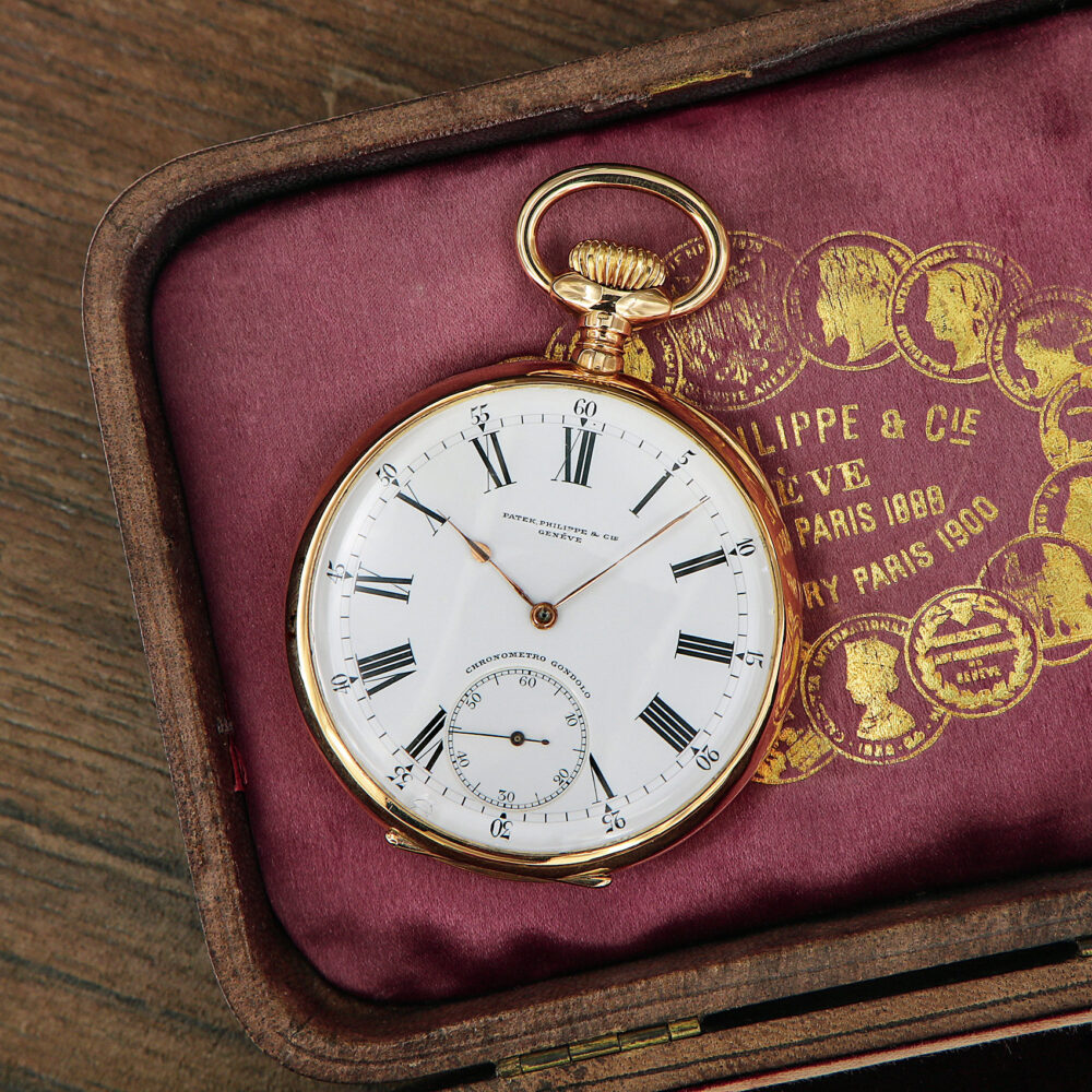 Patek Philippe Chronometro Gondolo et Labouriau pocket watch 18kt pink gold from 1904 with Original Box