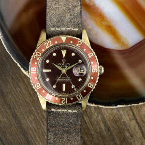Rolex GMT-Master Ref.1675, 18kt Yellow Gold No Crown Guards, Brown Dial, from year 1965