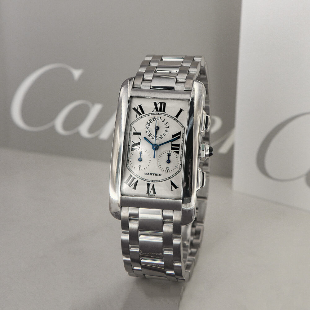 Cartier Tank Americaine Chronograph 18kt White Gold, with Cartier Box