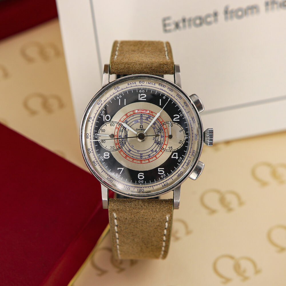 Omega Vintage Chronograph Stainless Steel, Ref. 2393, Cal.33.3, from 1946, with Extract Omega