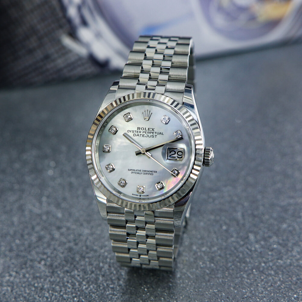 Rolex Datejust 36mm, Mother of Pearl Set with Diamonds Dial, New, Full Set 2024