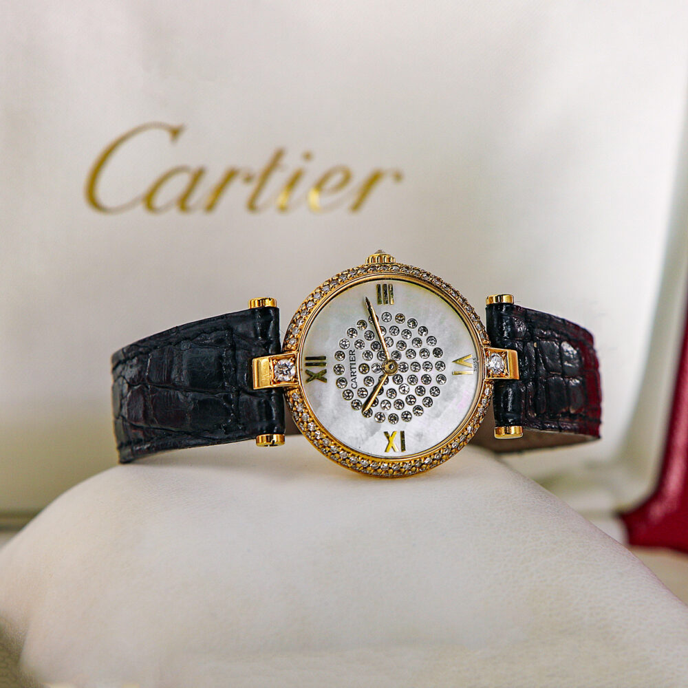 Cartier Vendome 18kt YG, Diamonds Set, Mother of Pearl Dial, Full Set 2009